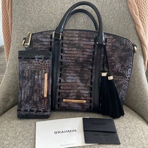 Brahmin Duxbury Satchel - Navy Norberg w/matching wallet